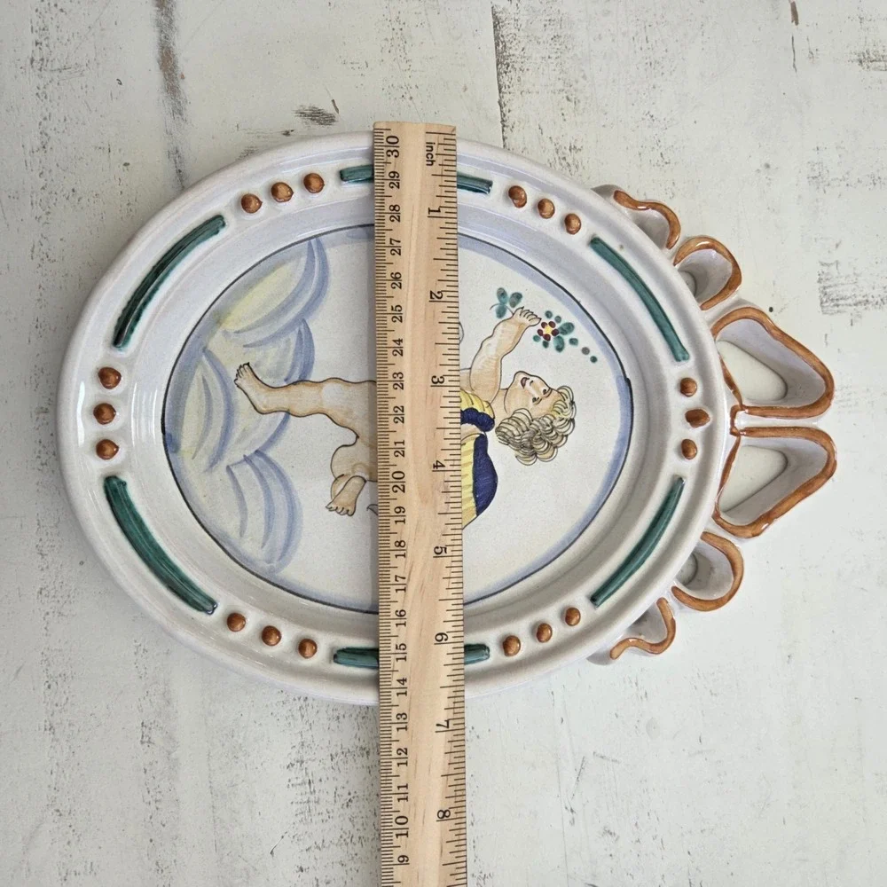 Pair Of Vintage Ceramiche d'Arte Sambuco Cherub Handpainted Ceramic Wall Plaques